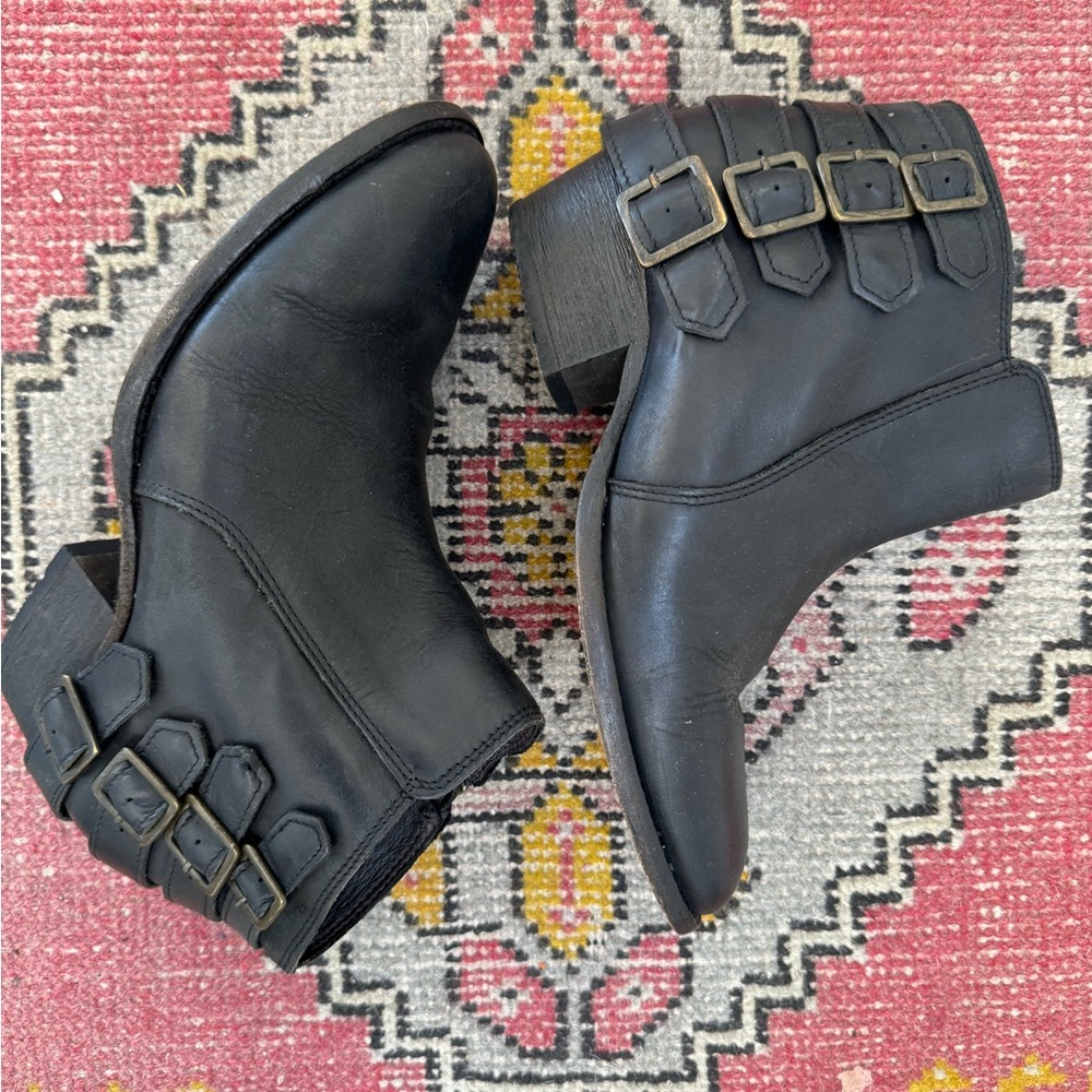 H by Hudson Black Leather Buckle Ankle Western Boots Size 38 (8 US)